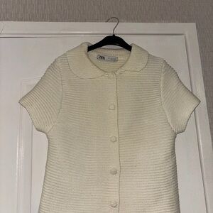 Zara Ivory Knit Short Sleeve Cardigan